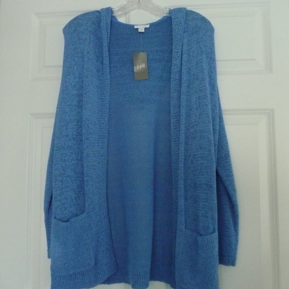 NWT J JILL TEXTURED OPEN FRONT HOODED CARDI – SIZE MEDIUM